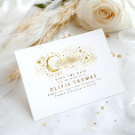 Celestial Starry Night Måne Mystical Save the Date Spara Datumet<br><div class="desc">Starjkväll och måne,  vit spara datumkort</div>