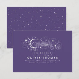 Celestial Starry Night Måne Mystical Save the Date Spara Datumet