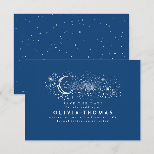 Celestial Starry Night Måne Mystical Save the Date Spara Datumet (Fram/baksida)