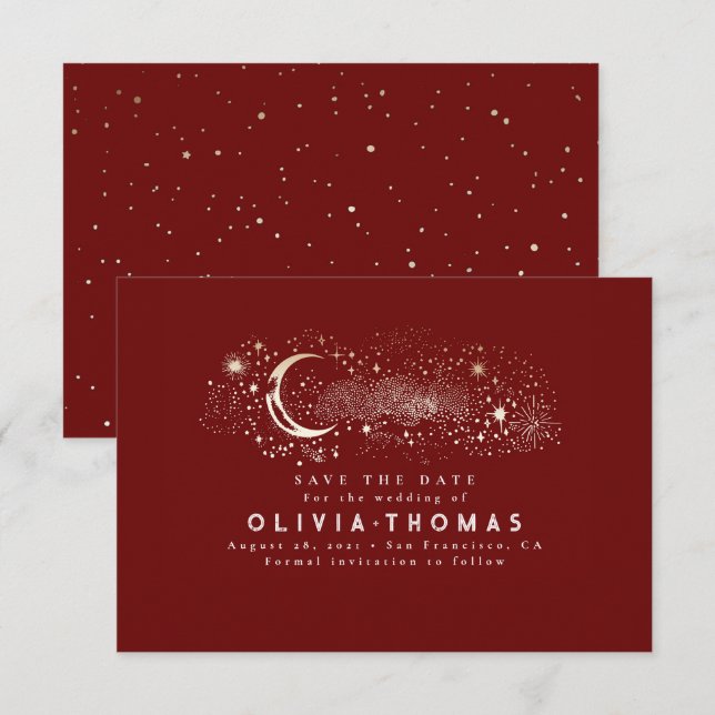 Celestial Starry Night Måne Mystical Save the Date Spara Datumet (Fram/baksida)