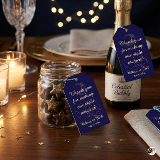 Celestial Starry Night Navy Gold Wedding Favor Tag Presentetikett