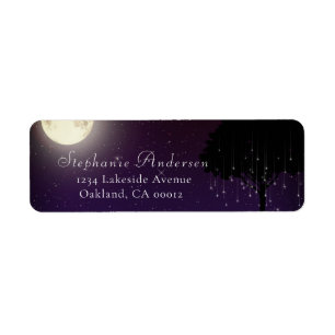 Celestial Starry Night Träd String Ljus Bröllop Returadress Etikett