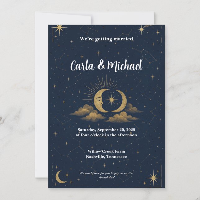 Celestial Starry Night Wedding Inbjudningar (Framsida)