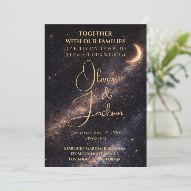 Celestial Starry Night Wedding Invitation Inbjudningar (Stående Fram)