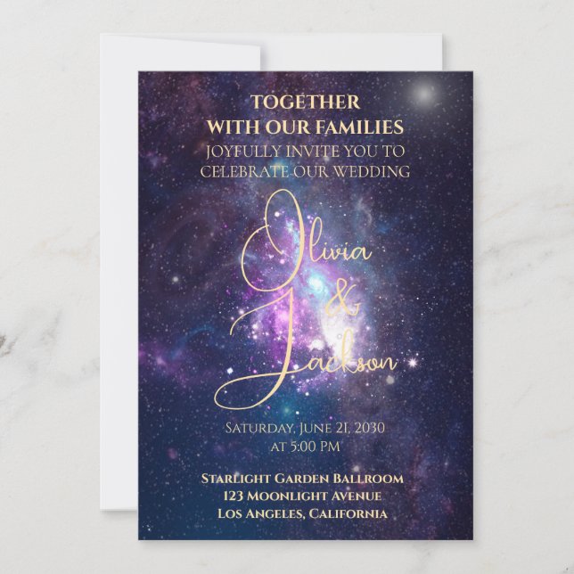 Celestial Starry Night Wedding Invitation Inbjudningar (Framsida)