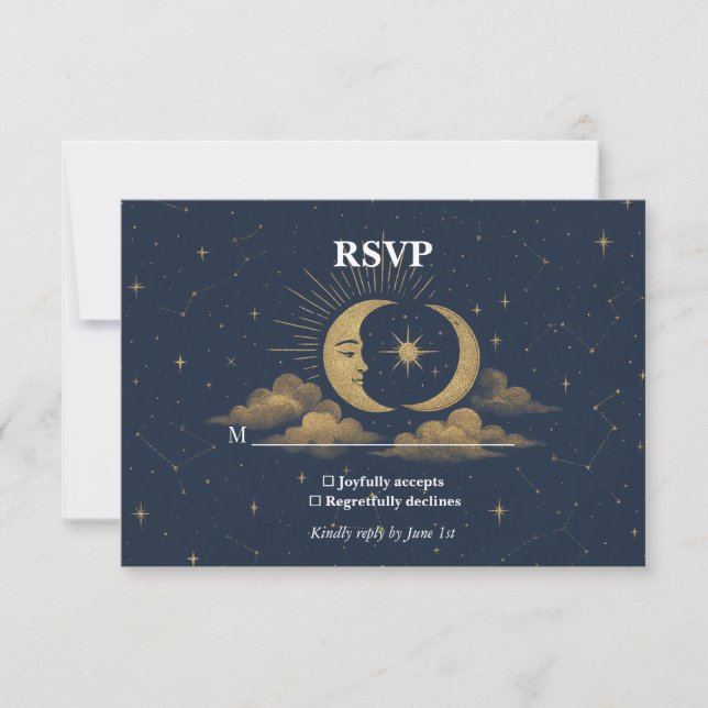 Celestial Starry Night Wedding RSVP Card OSA Kort (Framsida)