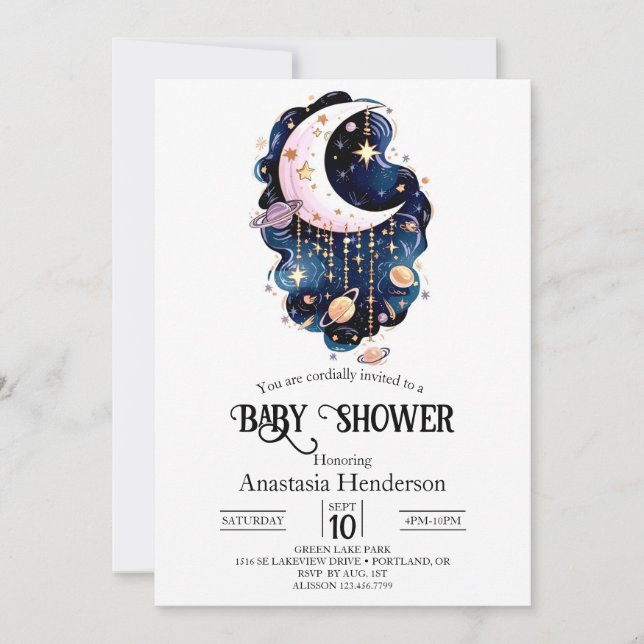 Celestial Starry Stars Baby Shower Inbjudningar (Framsida)