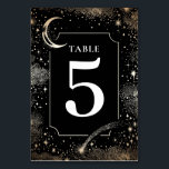 Celestial Stars Black Bröllop Bordsnummer Card<br><div class="desc">Mystical celestical Black and guld bröllop bordsnummer card</div>