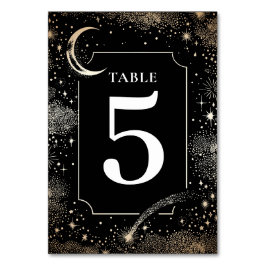 Celestial Stars Black Bröllop Bordsnummer Card