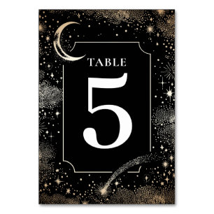 Celestial Stars Black Bröllop Bordsnummer Card