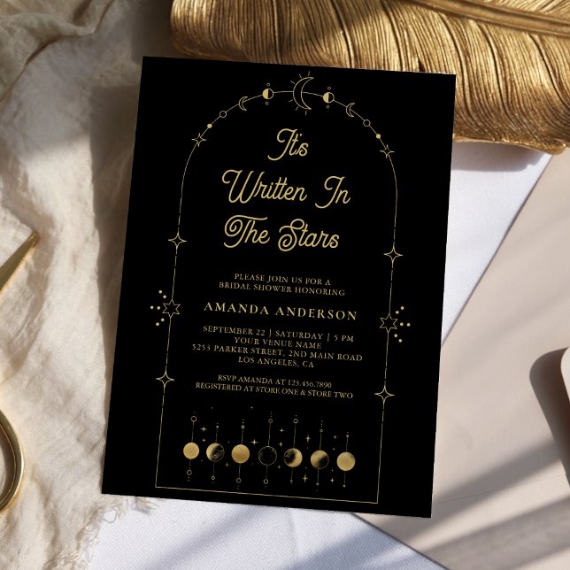 Celestial Stars Black Guld Måne Möhippa Inbjudningar (Skapare uppladdad)