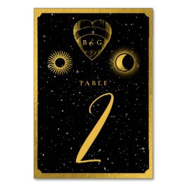 Celestial Stars Crescent Måne Black Guld Bröllop Bordsnummer