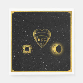 Celestial Stars Crescent Måne Black Guld Bröllop Pappersservett