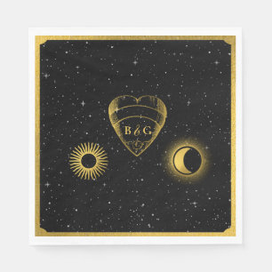 Celestial Stars Crescent Måne Black Guld Bröllop Pappersservett