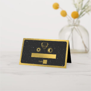 Celestial Stars Crescent Måne Black Guld Bröllop Placeringskort