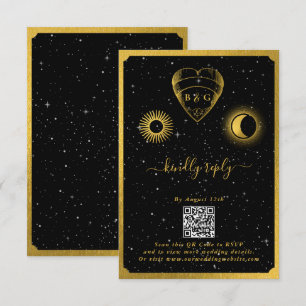 Celestial Stars Crescent Måne Black Guld Bröllop Tilläggskort