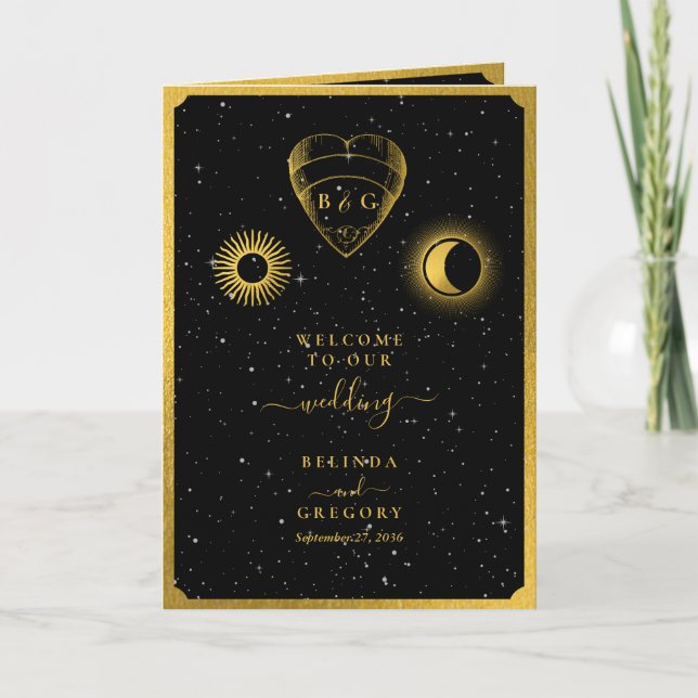 Celestial Stars Måne Bröllop serviceorder Program (Framsida)