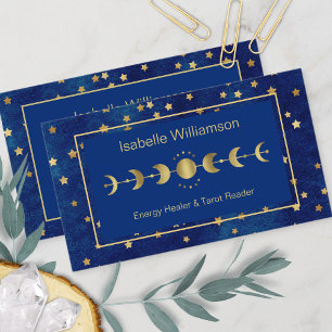 Celestial Stars Måne Phase Navy Blue Guld Visitkort