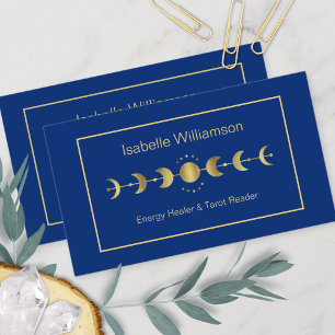Celestial Stars Måne Phase Navy Blue Guld Visitkort