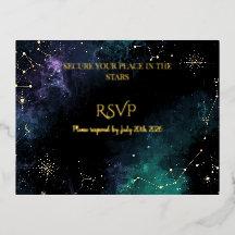 Celestial Stars | Marinblå/Teal Guld Bröllops RSVP
