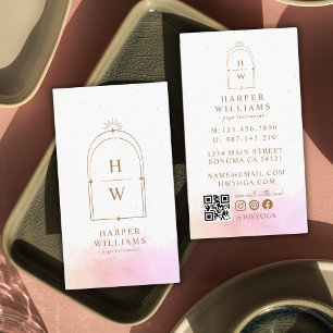Celestial Stars Monogram Arch Blush Pink Gold Visitkort