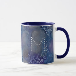 Celestial Stars Namn Monogram Blue Watercolor Mugg