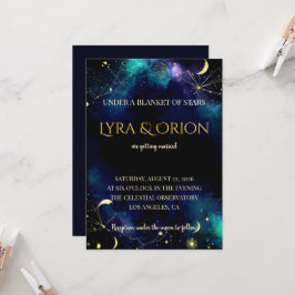 Celestial Stars | Navy Teal Gold Galaxy Wedding Inbjudningar