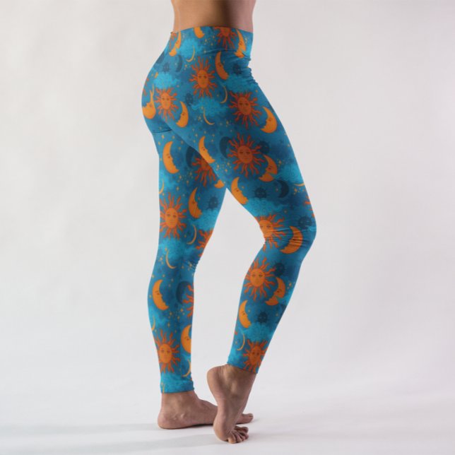 Celestial Stars Sol Måne Clouds Night Himlar Blue Leggings (Skapare uppladdad)