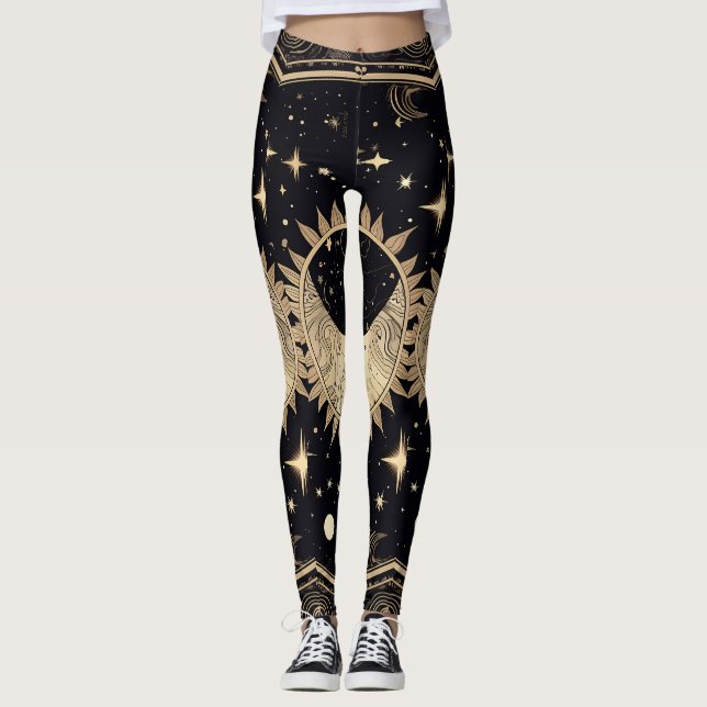 Celestial Stars Sol Måne Leggings (Framsida)