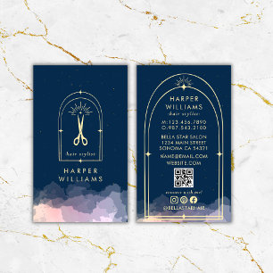 Celestial Stars Tarot Hair Stylist Salon QR kod Visitkort