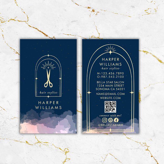 Celestial Stars Tarot Hair Stylist Salon QR kod Visitkort (Skapare uppladdad)