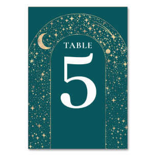Celestial Stars Teal Bröllop Bordsnummer Card