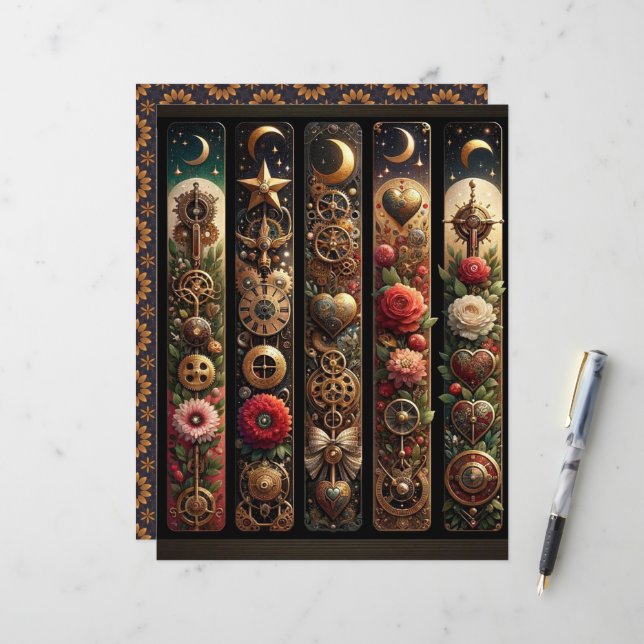 Celestial Steampunk Valentineser Skrapbok Papper (Fram/Back In Situ)