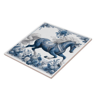 Celestial Steed: Blommigt Splendor Kakelplatta