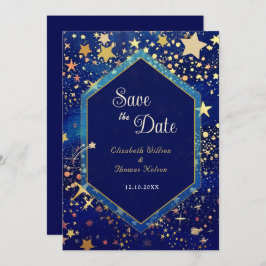 Celestial stjärnblått bröllop spara datumet