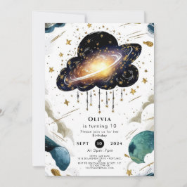 Celestial Stollig Space Birthday Inbjudningar