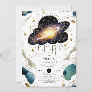 Celestial Stollig Space Birthday Inbjudningar