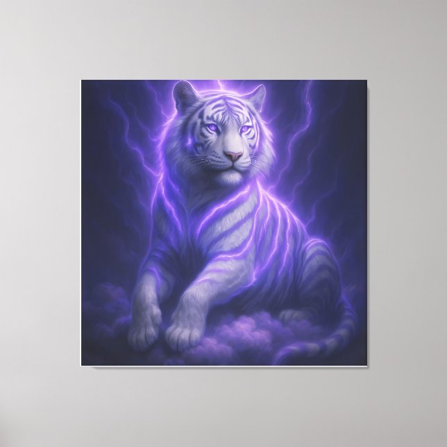 Celestial Storm White Tiger – Electric Blue Aura F Canvastryck (Framsida)