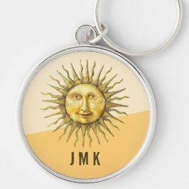 Celestial Sun Ansiktsfärgblock Monogram Rund Silverfärgad Nyckelring