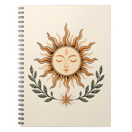 Celestial Sun Face Botanical Mystical Art Anteckningsbok