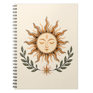 Celestial Sun Face Botanical Mystical Art Anteckningsbok