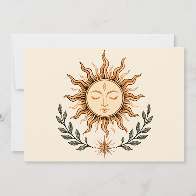 Celestial Sun Face Botanical Mystical Art Inbjudningar (Framsida)