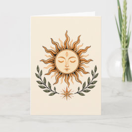 Celestial Sun Face Botanical Mystical Art Kort