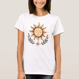 Celestial Sun Face Botanical Mystical Art T Shirt