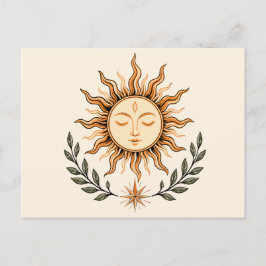 Celestial Sun Face Botanical Mystical Art Vykort