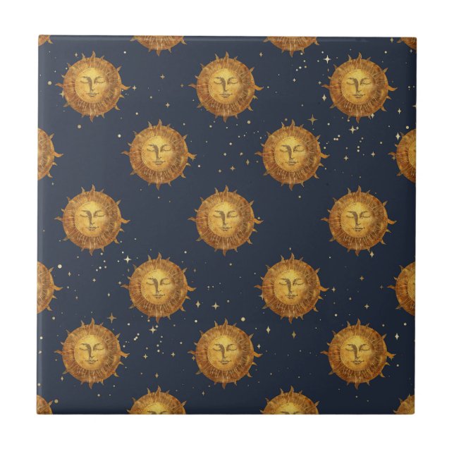 Celestial Sun Guld Mönster (1) Kakelplatta (Framsidan)