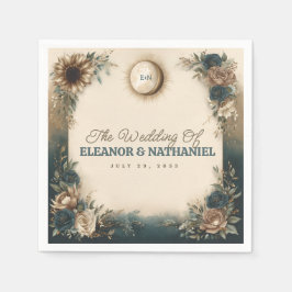 Celestial Sun Moon Boho Floral Rustic Wedding Pappersservett