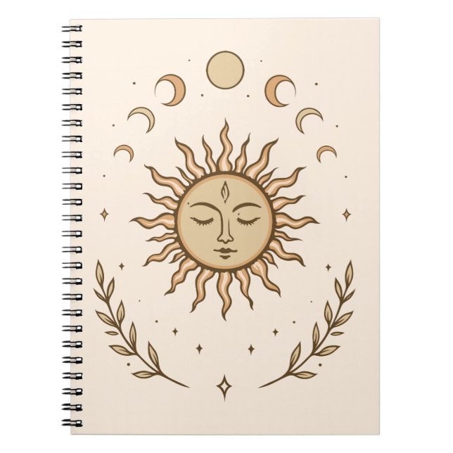 Celestial Sun Moon Phases Mystical Botanical Art Anteckningsbok (Framsidan)