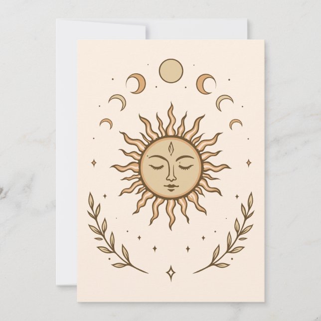 Celestial Sun Moon Phases Mystical Botanical Art Kort (Framsida)