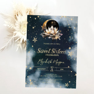 Celestial Sun,Moon,Stars Lotus Himmel Sweet 16 Inbjudningar